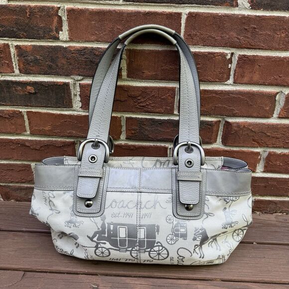 Coach Horse & Carriage Purse Shoulder Bag Gray Hobo - Picture 1 of 15